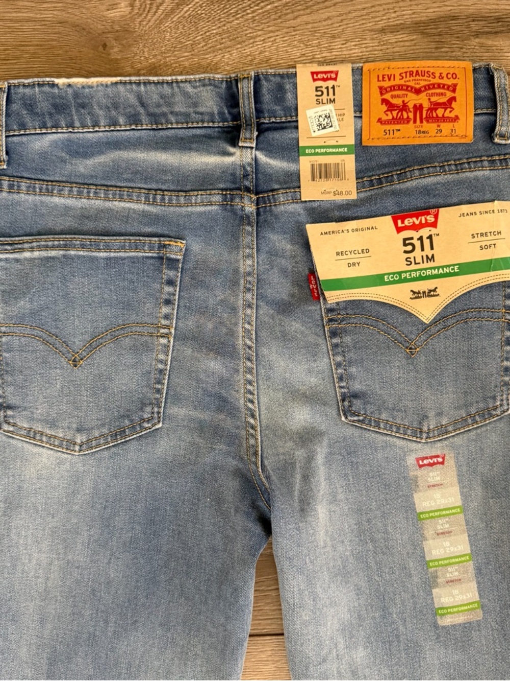 Levi's 511 Slim Fit Light Blue Straight Jeans - Boys - Size 18 - Picture 7 of 8